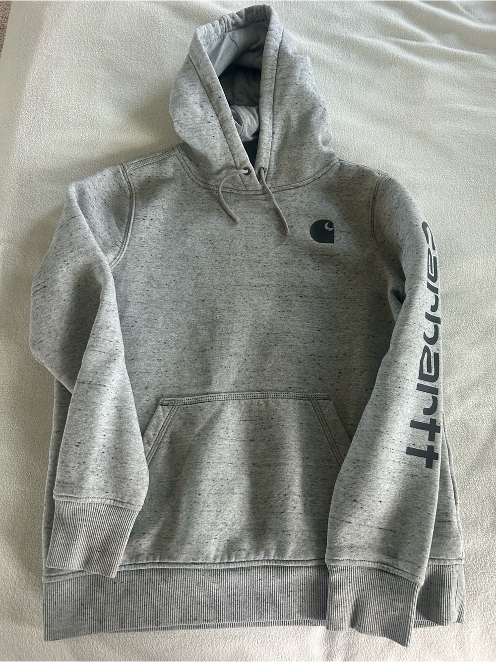Carhartt Gray Pullover Hoodie with Chest and Sleeve Logos